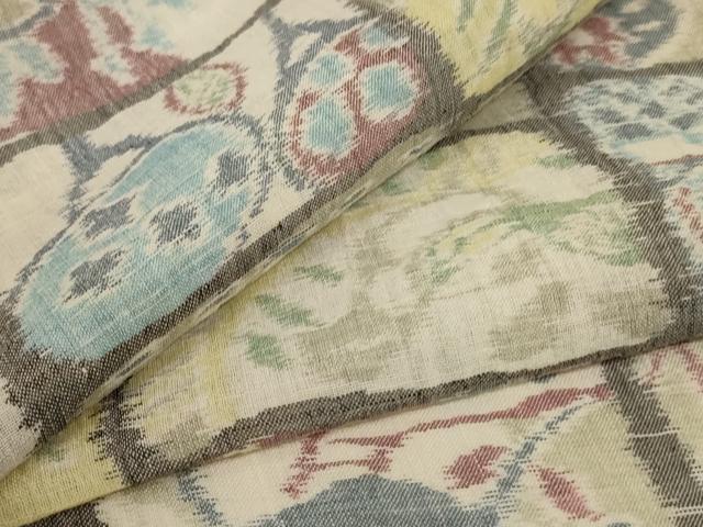平和屋着物*夏物 本場小千谷ちぢみ 動物花文 麻 逸品 AABL5179jd