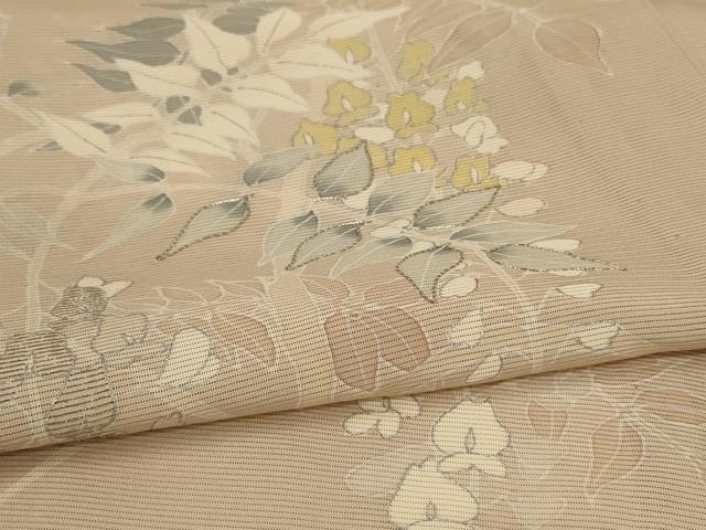平和屋着物*夏物 訪問着 絽 駒刺繍 枝葉文 銀彩 正絹 逸品 AABL5197jd