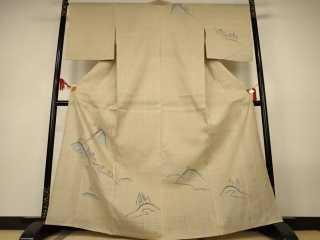 E◆着物くつろぎ 夏物 生紬 蔦模様 ベージュ 訪問着 正絹 薄物 絽 紗 着物 平和屋着物＊夏物 訪問着 生紬 紗 風景文 正絹 逸品 AABL5207jd