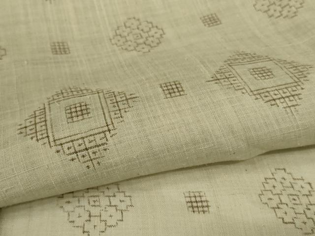 平和屋着物*夏物 沖縄県無形文化財指定 本場八重山上布 菱文 麻 逸品 AABL5217jd