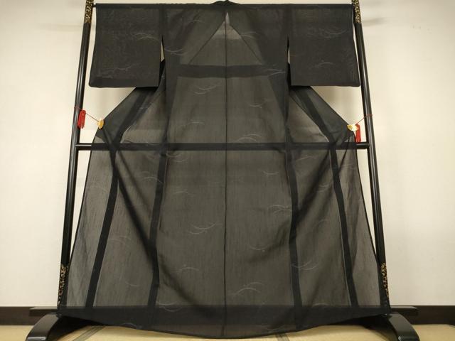 平和屋着物*夏物 結城紬 夏結城 100亀甲 飛び亀甲柄 露芝文 黒地 正絹 逸品 AABL5218jd