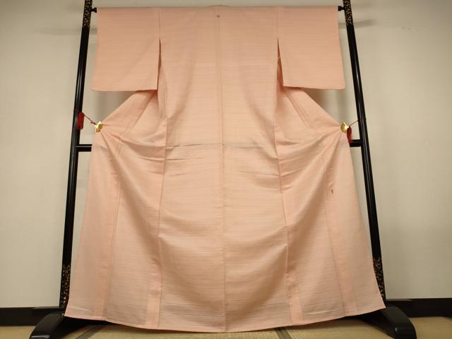 平和屋着物*夏物 色無地 格子紋紗 赤香色 正絹 逸品 AABL5229jd