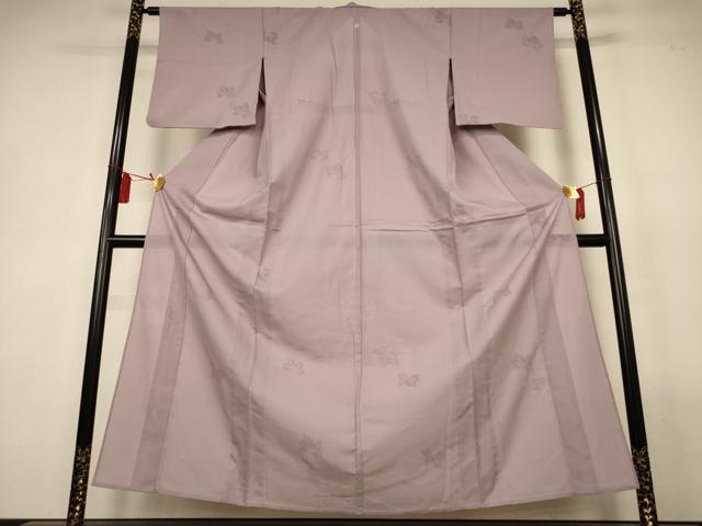 平和屋着物*夏物 色無地 縦絽 蔦の葉紋紗 鳩羽鼠色 正絹 逸品 AABL5237jd