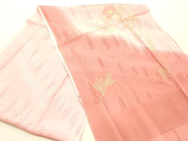 平和屋本店●和装小物 帯締め・帯揚げセット 平組 枝花文 椿 梅 金彩 暈し染め 正絹 逸品 未使用 AABL5247ay