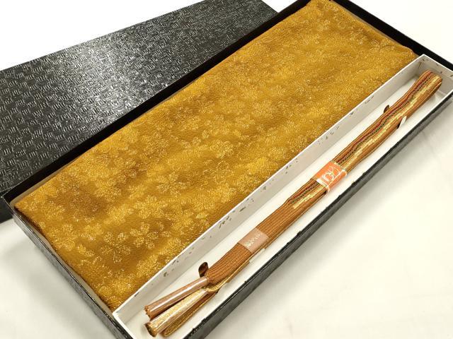 平和屋本店●和装小物 帯締め・帯揚げセット 高麗組 舞花文 金糸 正絹 逸品 未使用 AABL5269ay