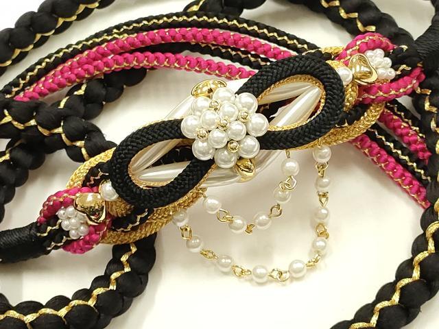 平和屋着物●和装小物 振袖用帯締め 装飾 パール 金糸 正絹 逸品 AABL5299ay