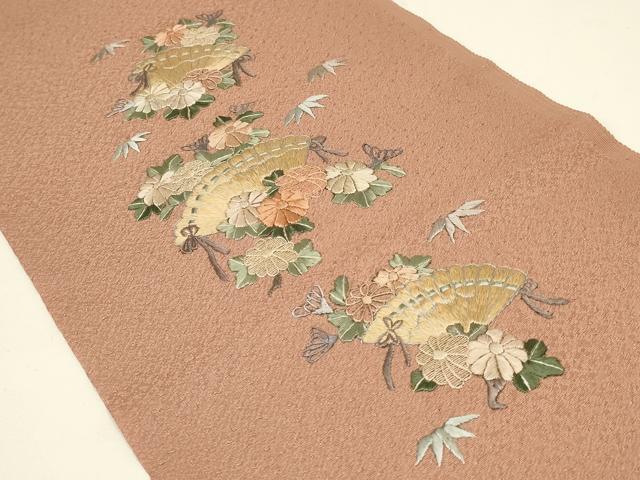 平和屋着物▼中国三大刺繍 蘇州刺繍 和装小物 半衿2点 総刺繍 片輪車花文 檜扇花文 金糸 正絹 逸品 未使用 AABL5355ay