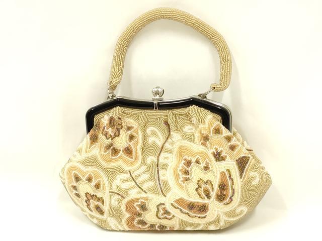 平和屋着物●和装小物 和装バッグ ハンドバッグ ビーズバッグ 花柄 更紗 逸品 AABL5374ay