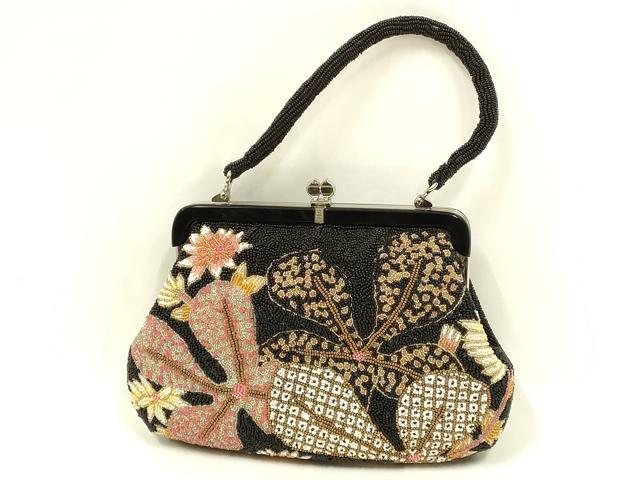 平和屋着物●和装小物 和装バッグ ハンドバッグ ビーズバッグ 花柄 逸品 AABL5387ay
