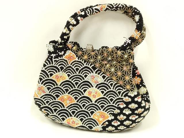 平和屋着物●和装小物 和装バッグ ハンドバッグ ビーズバッグ 手刺繍 切嵌吉祥文 逸品 AABL5388ay