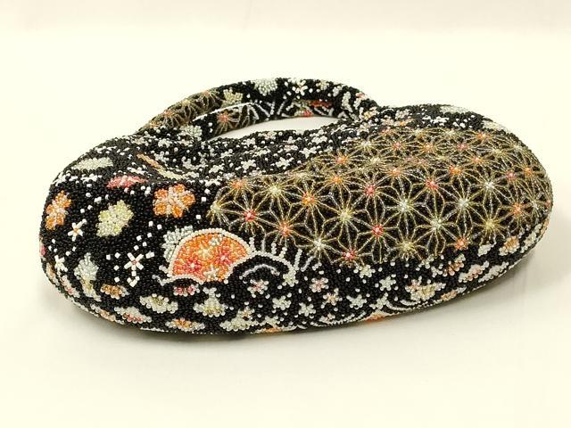 平和屋着物●和装小物 和装バッグ ハンドバッグ ビーズバッグ 手刺繍 切嵌吉祥文 逸品 AABL5388ay
