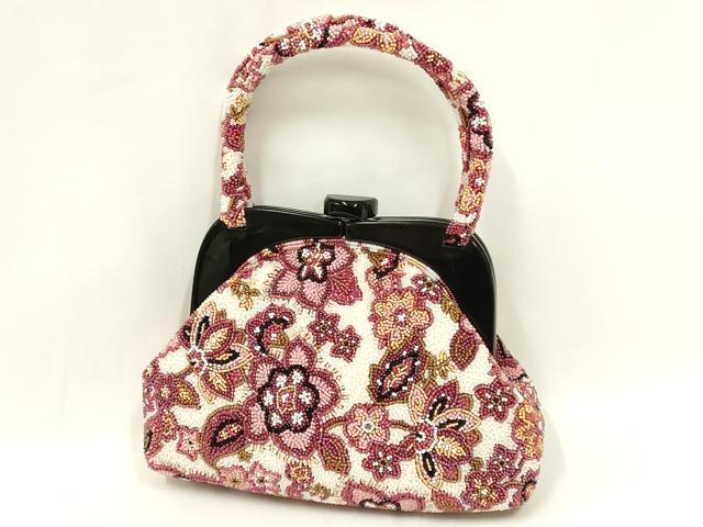 平和屋着物●和装小物 和装バッグ ハンドバッグ ビーズバッグ 花柄 更紗 逸品 AABL5391ay