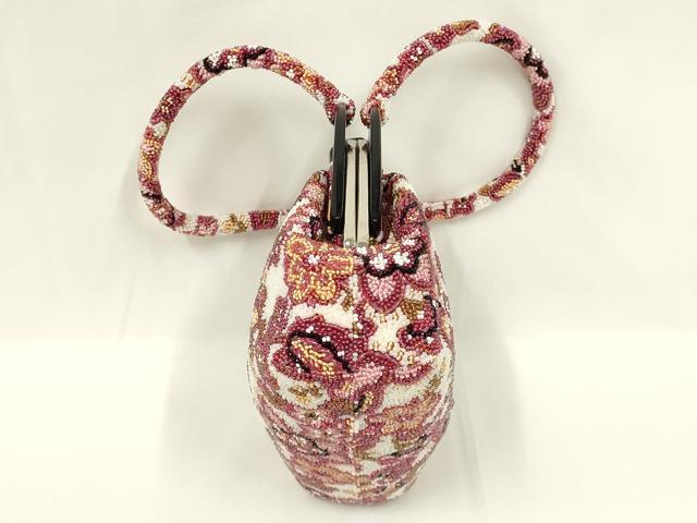 平和屋着物●和装小物 和装バッグ ハンドバッグ ビーズバッグ 花柄 更紗 逸品 AABL5391ay