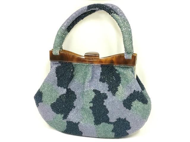 平和屋着物●和装小物 和装バッグ ハンドバッグ ビーズバッグ 幾何学模様 逸品 AABL5397ay