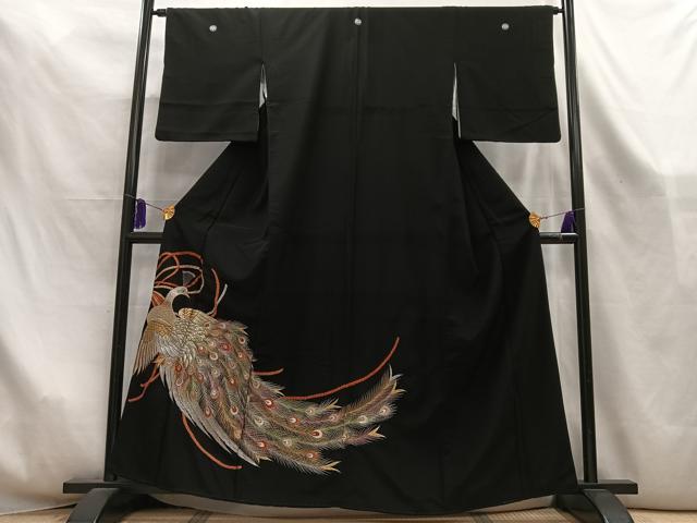平和屋着物■豪華黒留袖 刺繍 孔雀文 金銀糸 洗える着物 AABL5410oa