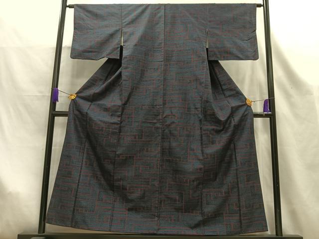 平和屋着物■上質な紬 幾何学文様 正絹 逸品 AABL5417oa