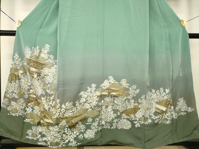 平和屋着物●豪華色留袖 総刺繍 蘇州刺繍 風景文 金糸 正絹 逸品 AABL5451ck