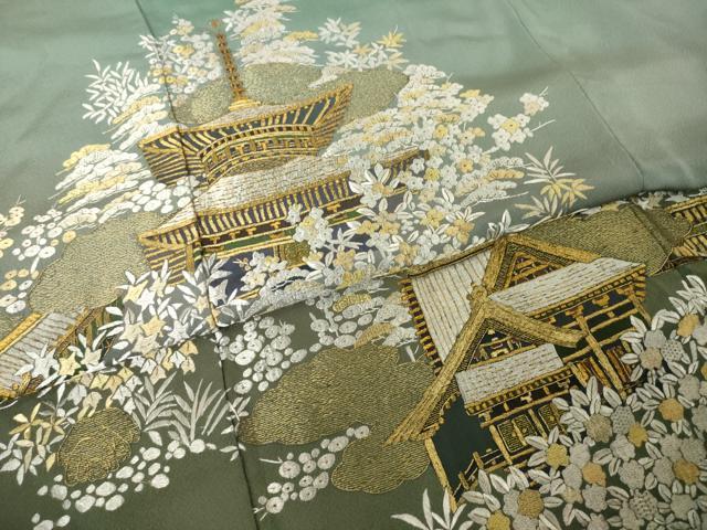平和屋着物●豪華色留袖 総刺繍 蘇州刺繍 風景文 金糸 正絹 逸品 AABL5451ck