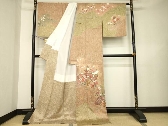 平和屋着物●訪問着 扇面花文 ロング丈 正絹 逸品 AABL5453ck