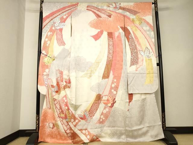 平和屋着物●創業460年・千總 振袖 絞り 駒刺繍 舞蝶文 正絹 逸品 AABL5467ck