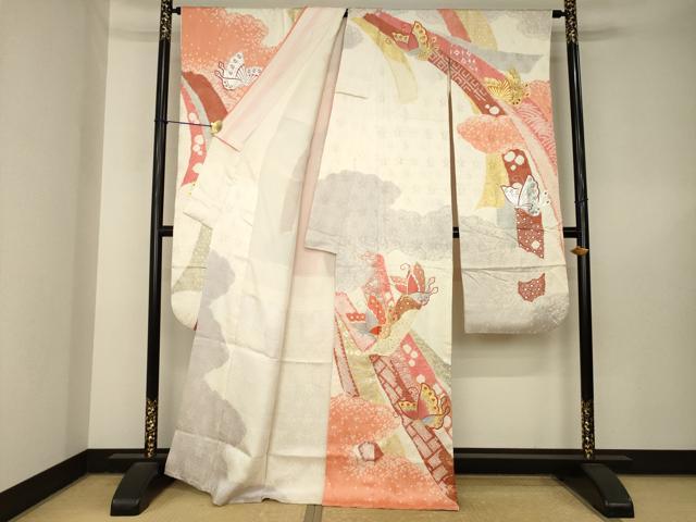 平和屋着物●創業460年・千總 振袖 絞り 駒刺繍 舞蝶文 正絹 逸品 AABL5467ck