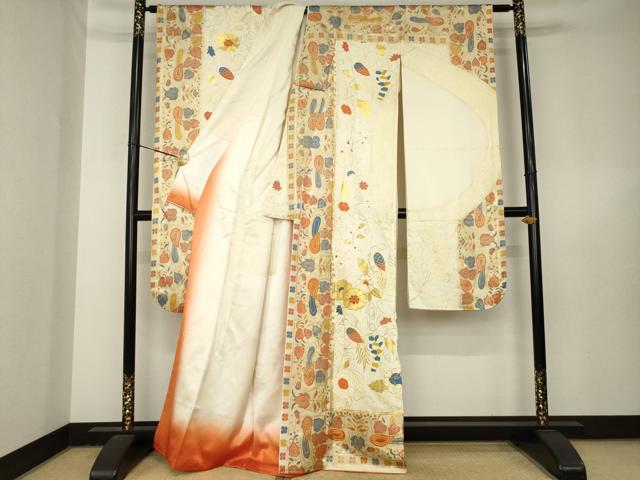 平和屋着物●豪華振袖 駒刺繍 花鳥唐草文 金彩 正絹 逸品 AABL5471ck