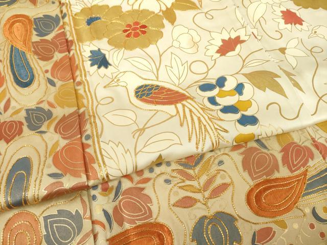 平和屋着物●豪華振袖 駒刺繍 花鳥唐草文 金彩 正絹 逸品 AABL5471ck