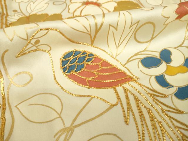 平和屋着物●豪華振袖 駒刺繍 花鳥唐草文 金彩 正絹 逸品 AABL5471ck
