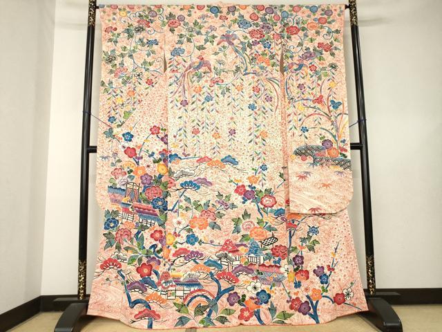 平和屋着物●豪華振袖 紅型 風景花文 正絹 逸品 AABL5472ck