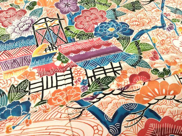 平和屋着物●豪華振袖 紅型 風景花文 正絹 逸品 AABL5472ck