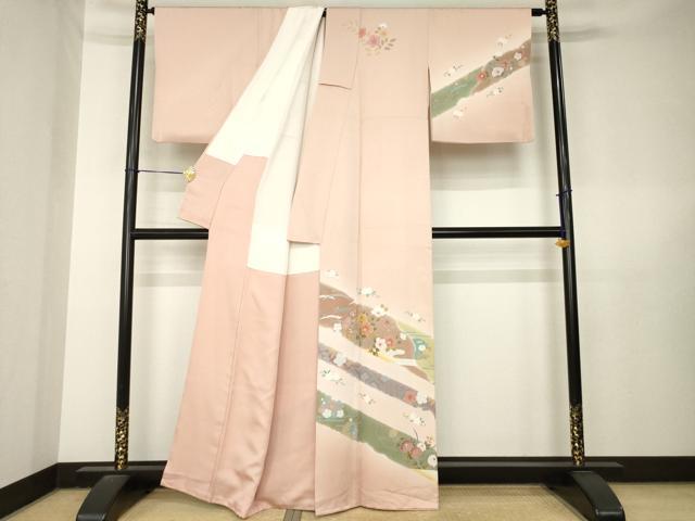 平和屋着物●訪問着 友禅 駒刺繍 草花文 正絹 逸品 AABL5477ck