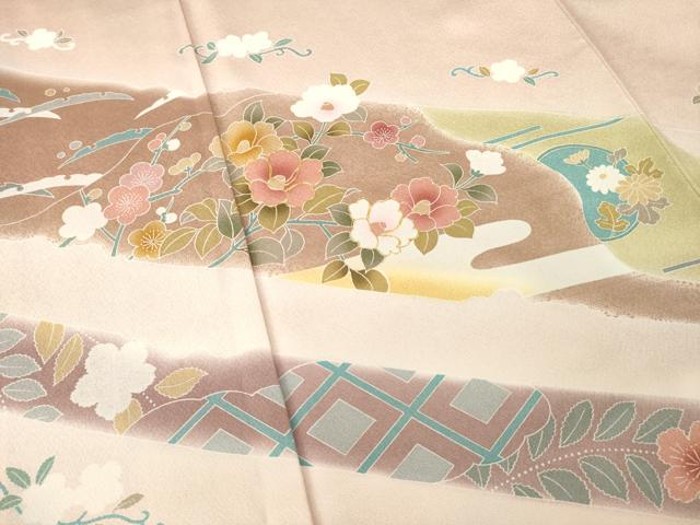 平和屋着物●訪問着 友禅 駒刺繍 草花文 正絹 逸品 AABL5477ck