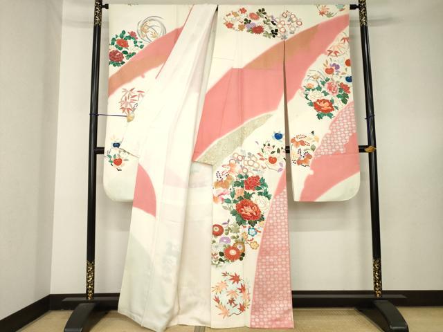 平和屋着物●豪華振袖 駒刺繍 草花文 金銀彩 正絹 逸品 AABL5488ck