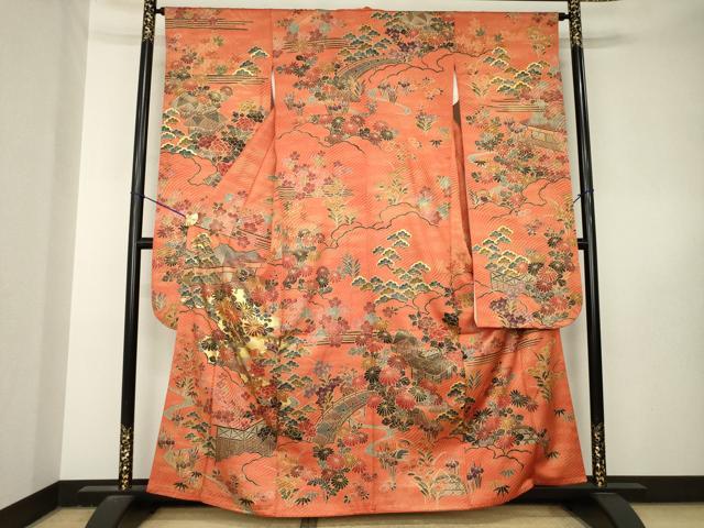 平和屋着物●豪華振袖 駒刺繍 風景花文 金彩 正絹 逸品 AABL5489ck