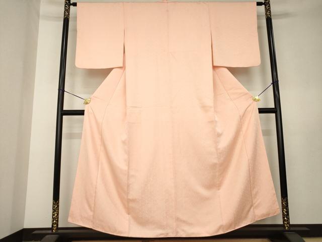 平和屋着物●上質な色無地 毘沙門亀甲地紋 一斤染色 正絹 逸品 AABL5492ck
