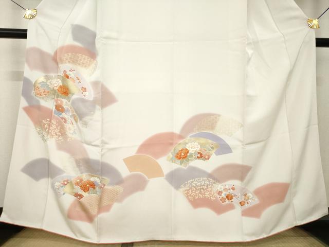 平和屋着物●創業460年・千總 訪問着 駒刺繍 地紙花文 伊勢丹扱い 反端付き 金彩 正絹 逸品 AABL5495ck