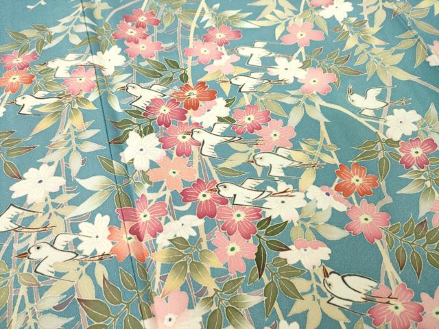 平和屋着物●本加賀友禅作家 西川健一 訪問着 花鳥文 正絹 逸品 AABL5497ck