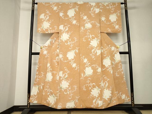 平和屋着物●上質な小紋 地紋起こし 花唐草地紋 正絹 逸品 AABL5504ck