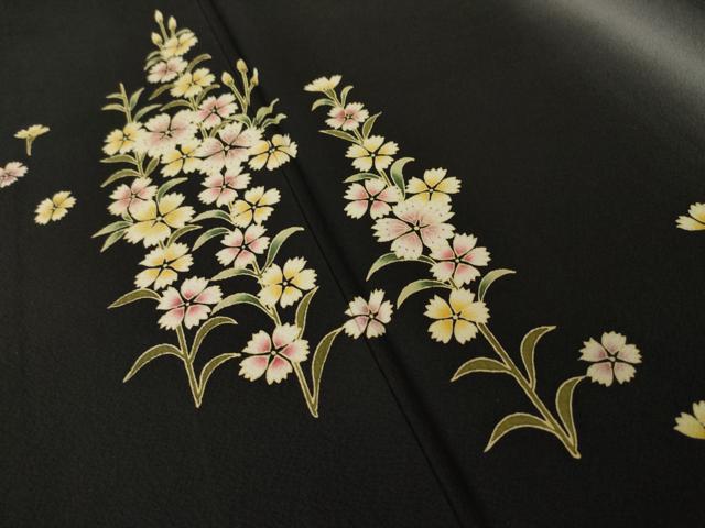 平和屋着物●訪問着 草花文 暈し染め 黒地 ロング丈 正絹 逸品 AABL5505ck