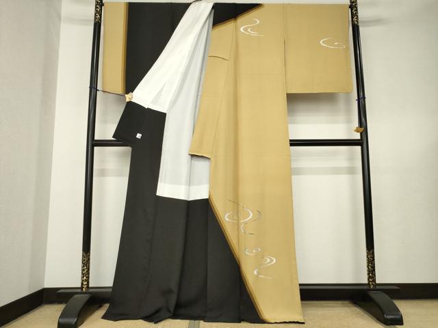 平和屋着物●訪問着 流水文 黒地 銀彩 ロング丈 正絹 逸品 AABL5508ck