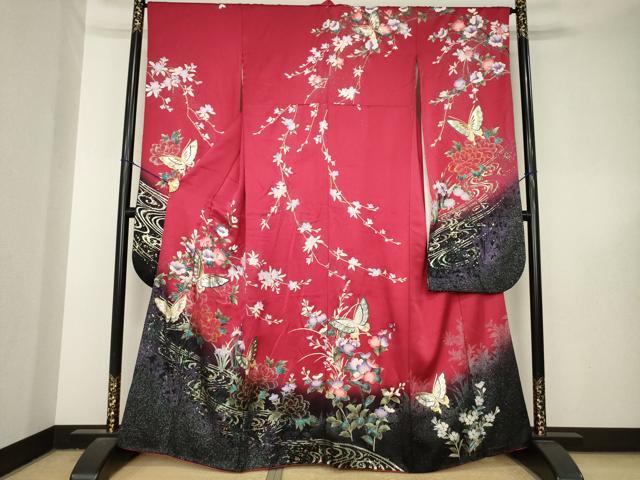 平和屋着物●豪華振袖 花蝶文 暈し染め 金銀彩 正絹 逸品 未使用 AABL5517ck