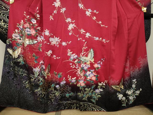 平和屋着物●豪華振袖 花蝶文 暈し染め 金銀彩 正絹 逸品 未使用 AABL5517ck