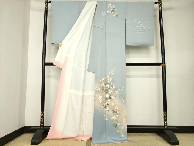 平和屋着物●訪問着 友禅 作家物 枝花文 暈し染め 金銀彩 ロング丈 正絹 逸品 AABL5518ck