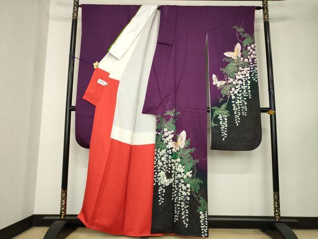 平和屋着物●豪華振袖 藤花房 花蝶文 金銀彩 正絹 逸品 AABL5519ck