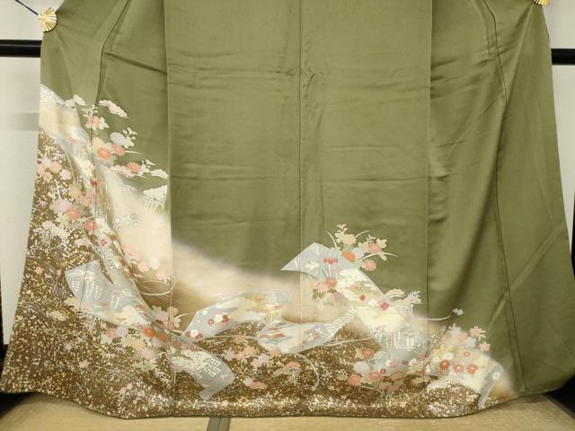 平和屋着物●豪華色留袖 駒刺繍 絵巻風景花文 暈し染め 金銀彩 正絹 逸品 AABL5523ck