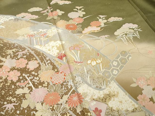 平和屋着物●豪華色留袖 駒刺繍 絵巻風景花文 暈し染め 金銀彩 正絹 逸品 AABL5523ck