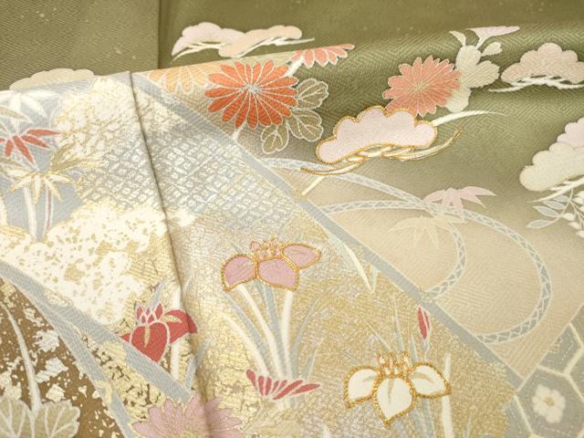 平和屋着物●豪華色留袖 駒刺繍 絵巻風景花文 暈し染め 金銀彩 正絹 逸品 AABL5523ck