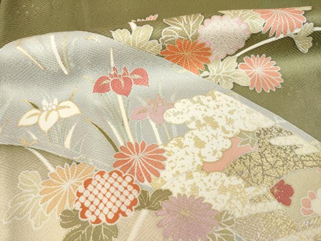 平和屋着物●豪華色留袖 駒刺繍 絵巻風景花文 暈し染め 金銀彩 正絹 逸品 AABL5523ck