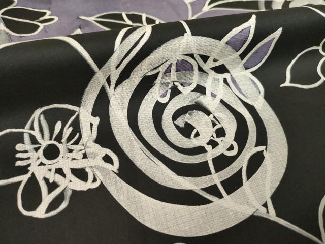平和屋着物●本場大島紬 染大島 訪問着 花唐草文 黒地 正絹 逸品 AABL5527ck