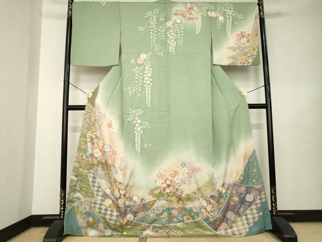 平和屋着物●訪問着 駒刺繍 雪輪花文 暈し染め 金彩 正絹 逸品 AABL5534ck